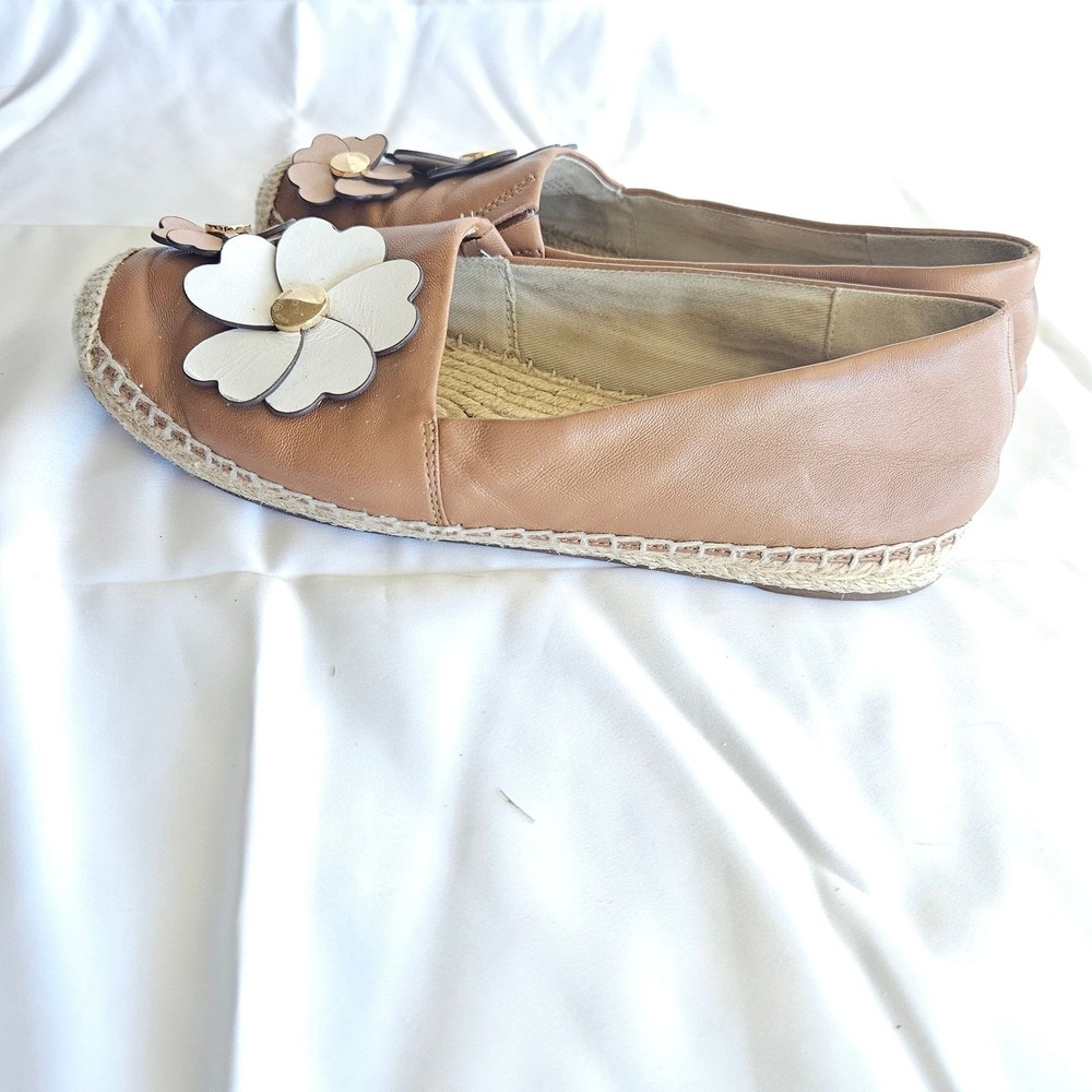 Michael Kors Lola Leather Flower Espadrille Slip On Flats 5M